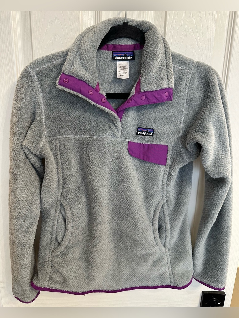 Patagonia Women’s Re-Tool Snap-T Pullover Fleece Gray Purple Polartec Size S
